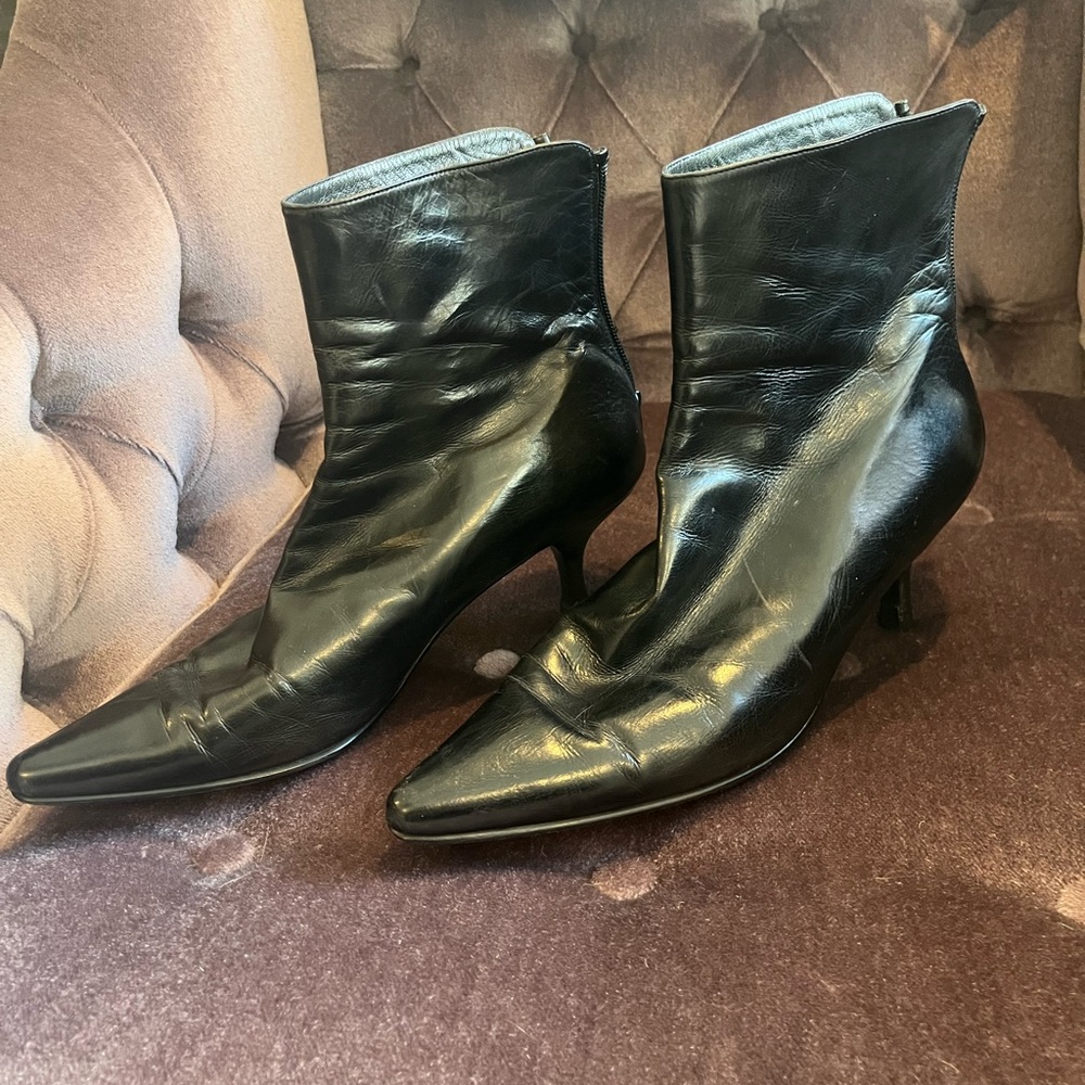 Stuart Weitzman kitten heel black boots.